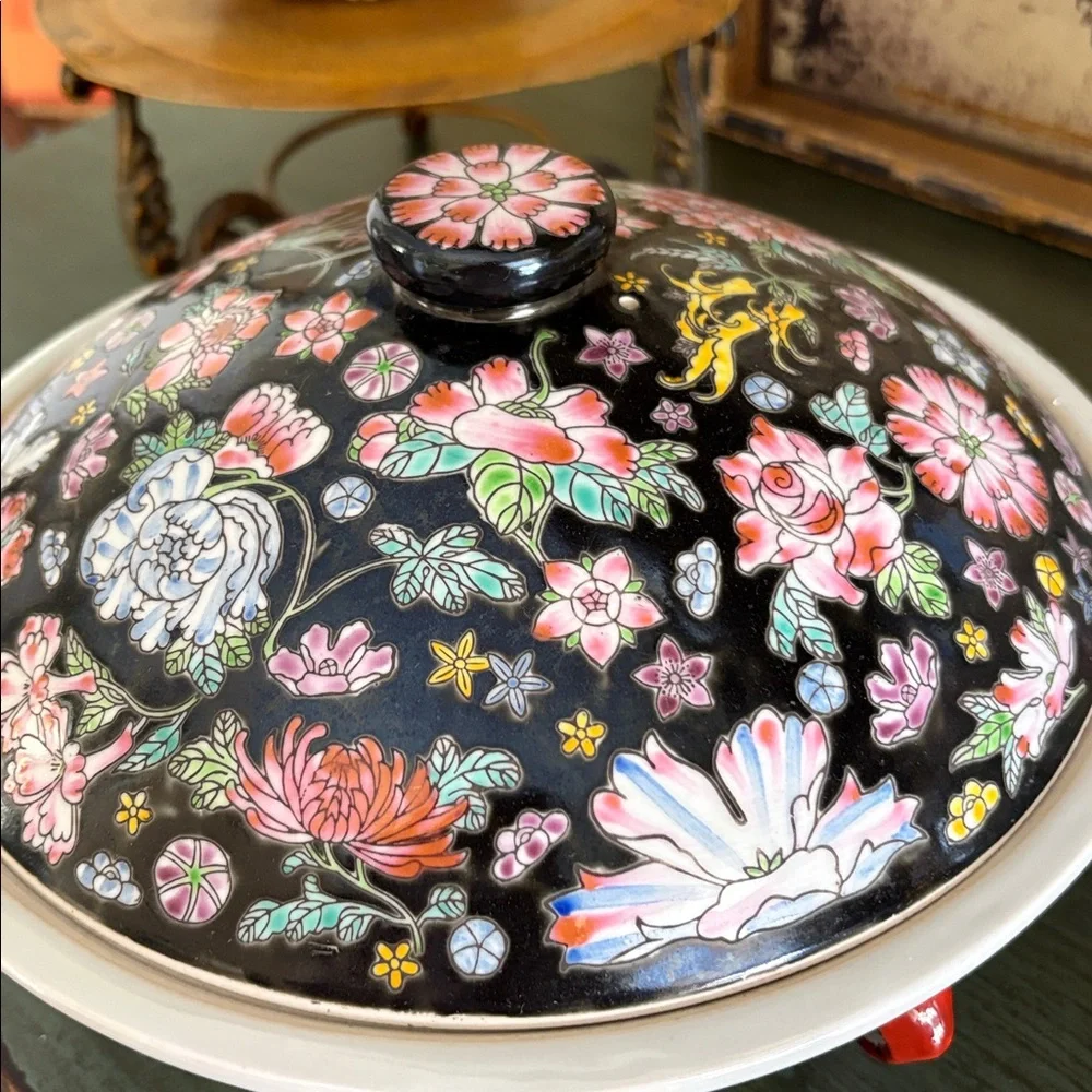 Vintage Jingdezhen Famille Noire Millefleur Covered Tureen China 09
